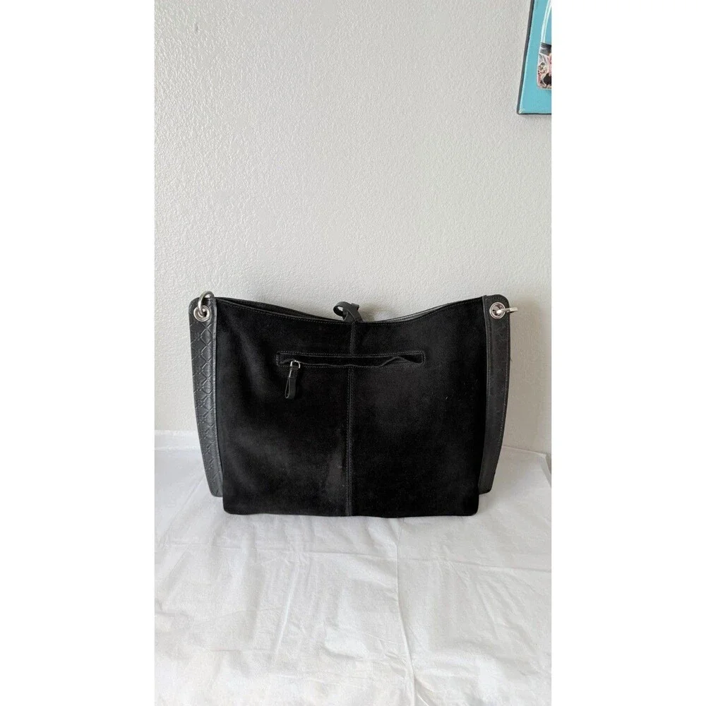 Vélez Colombia Black Suede Leather Hobo Shoulder Bag Multicolor Lining Vintage